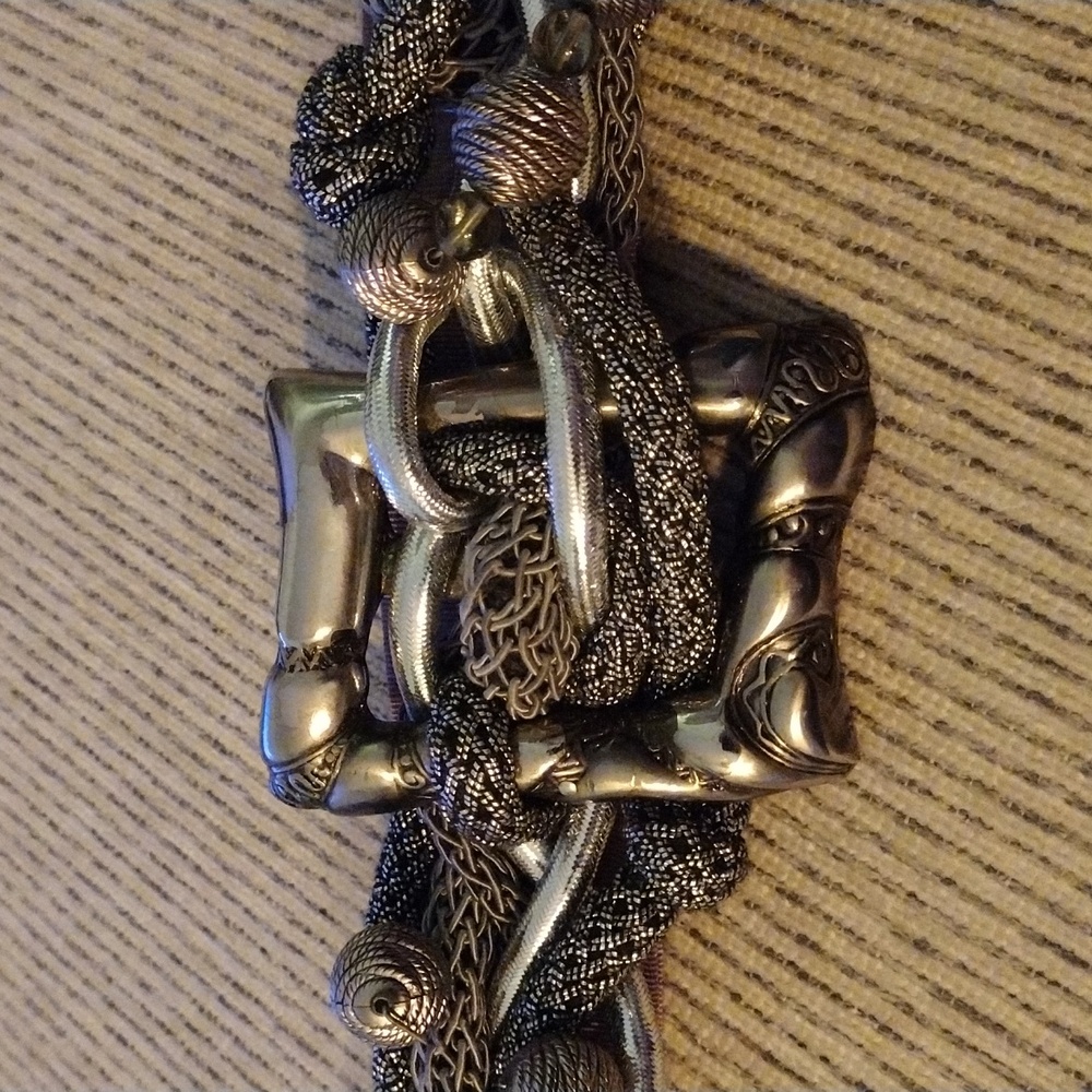 80s Carolyn Tanner Designs Metal Buckle Intricate Beaded Braided Rope Adj. Belt